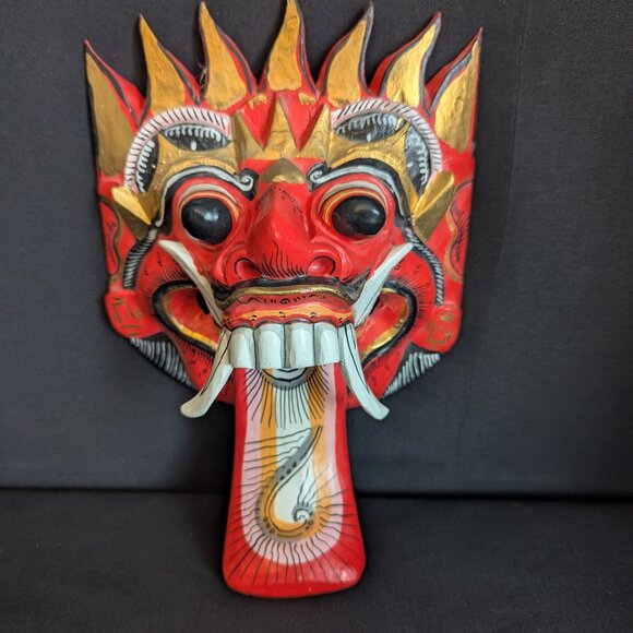 Indonesia Balinese Wood Mask Rangda Ceremonial Performance Mythology Mask.